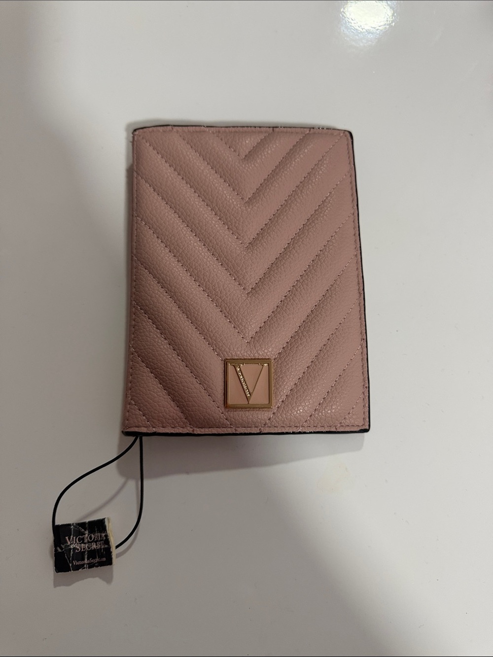 Victoria's Secret Blush Quilted Passport Cover with Gold V Logo